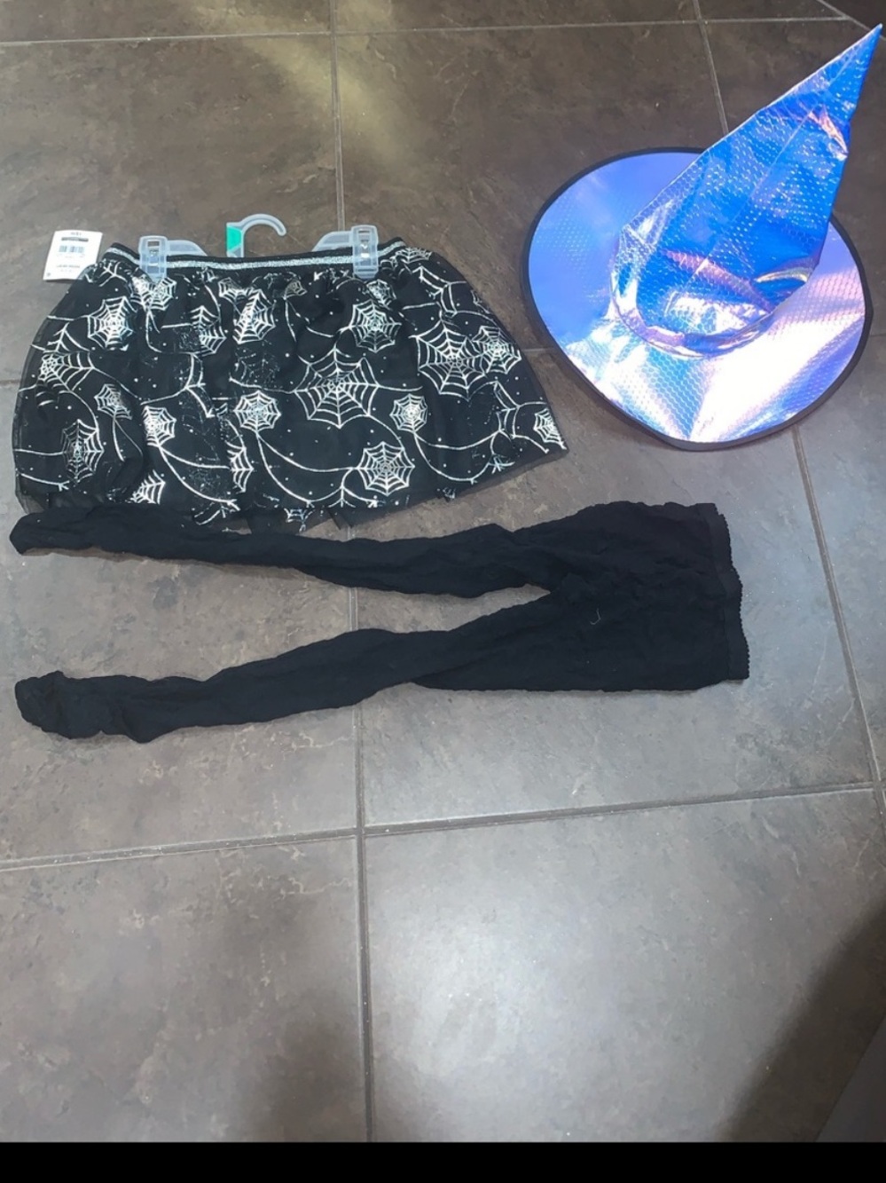 Girls Black Spiderweb Skirt and Tights Set - Witch Costume hat